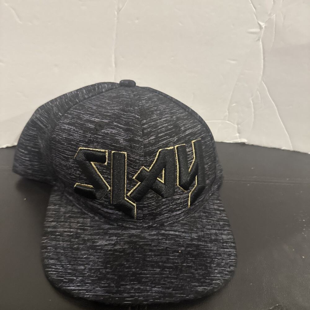 SLAY Gray Black Heather Baseball Cap Hat Gold Embroidered Adjustable Adult Hat